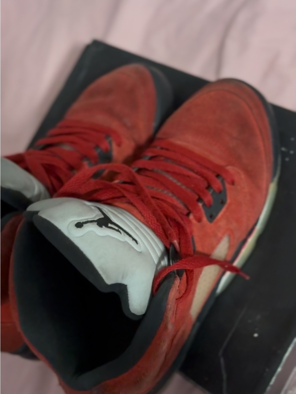Jordan Men's Red and Black Suede Sneakers - Picture 3 of 3